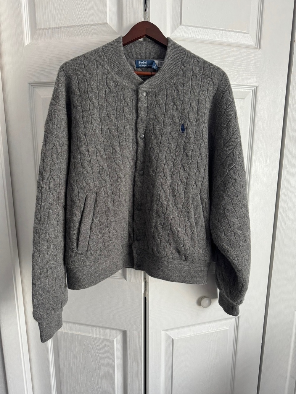 Polo by Ralph Lauren Gray Cable-Knit Bomber Jacket with Icon Polo Pony